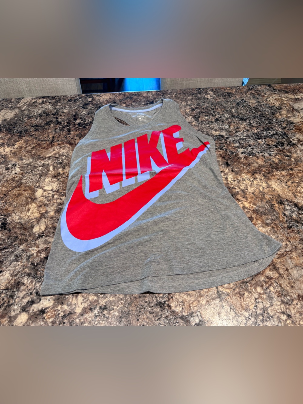 Nike Gray Tank Top with Red Logo and Swoosh
